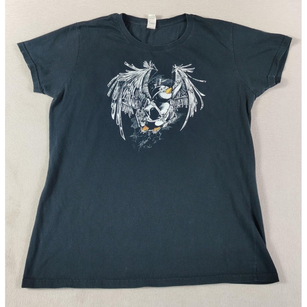 Anvil T Shirt Womens Medium Black Penguin Angel Wings Graphic Short Sleeve Tee